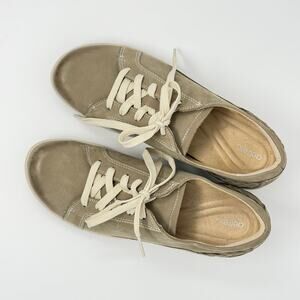 Aetrex Dana Warm Gray EU 90 US 9 9.5 Lace Up Oxford Sneakers Taupe Leather